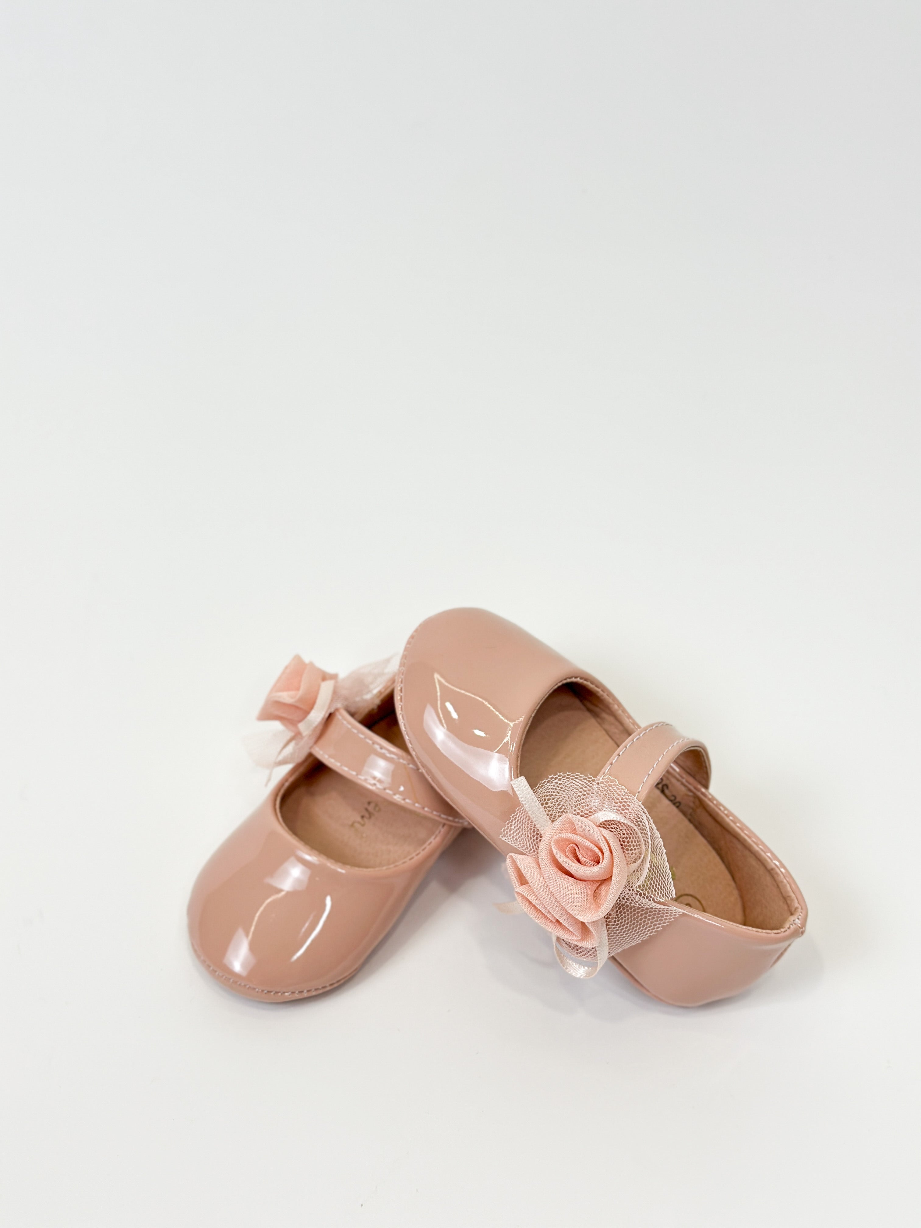 Pantofi fetițe roz prăfuit cu trandafir baretă