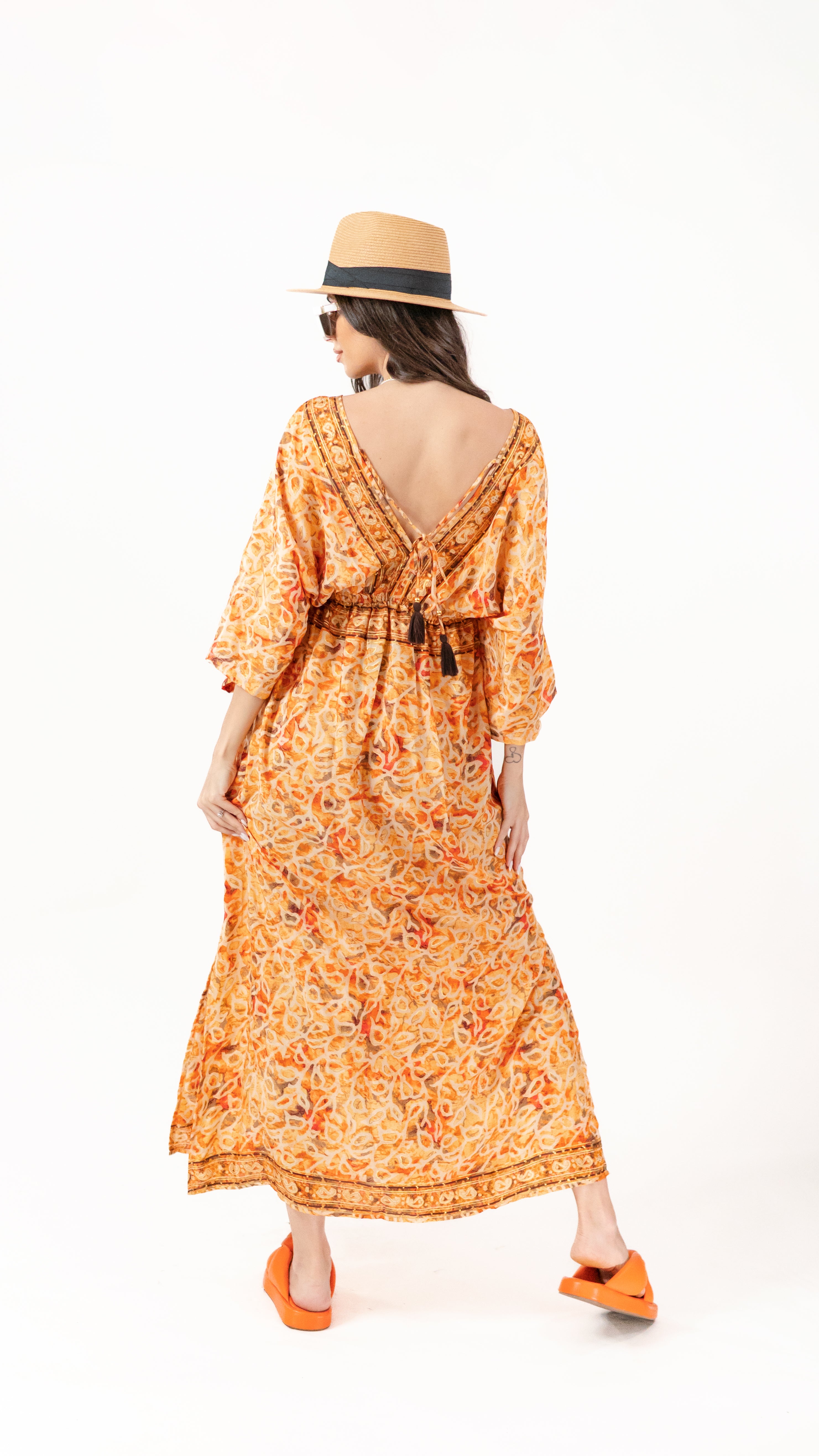 Rochie femei matase orientala portocalie