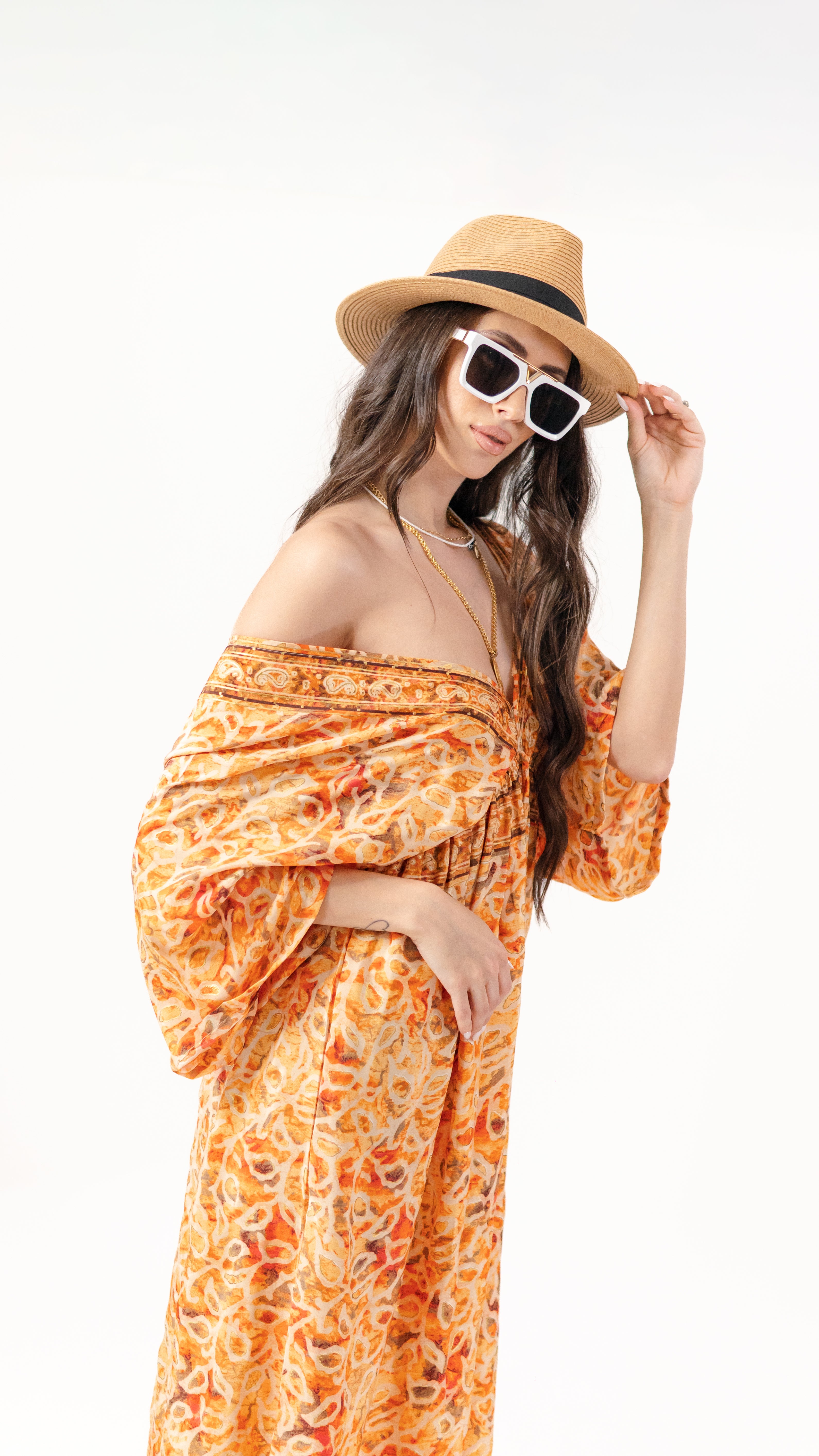 Rochie femei matase orientala portocalie
