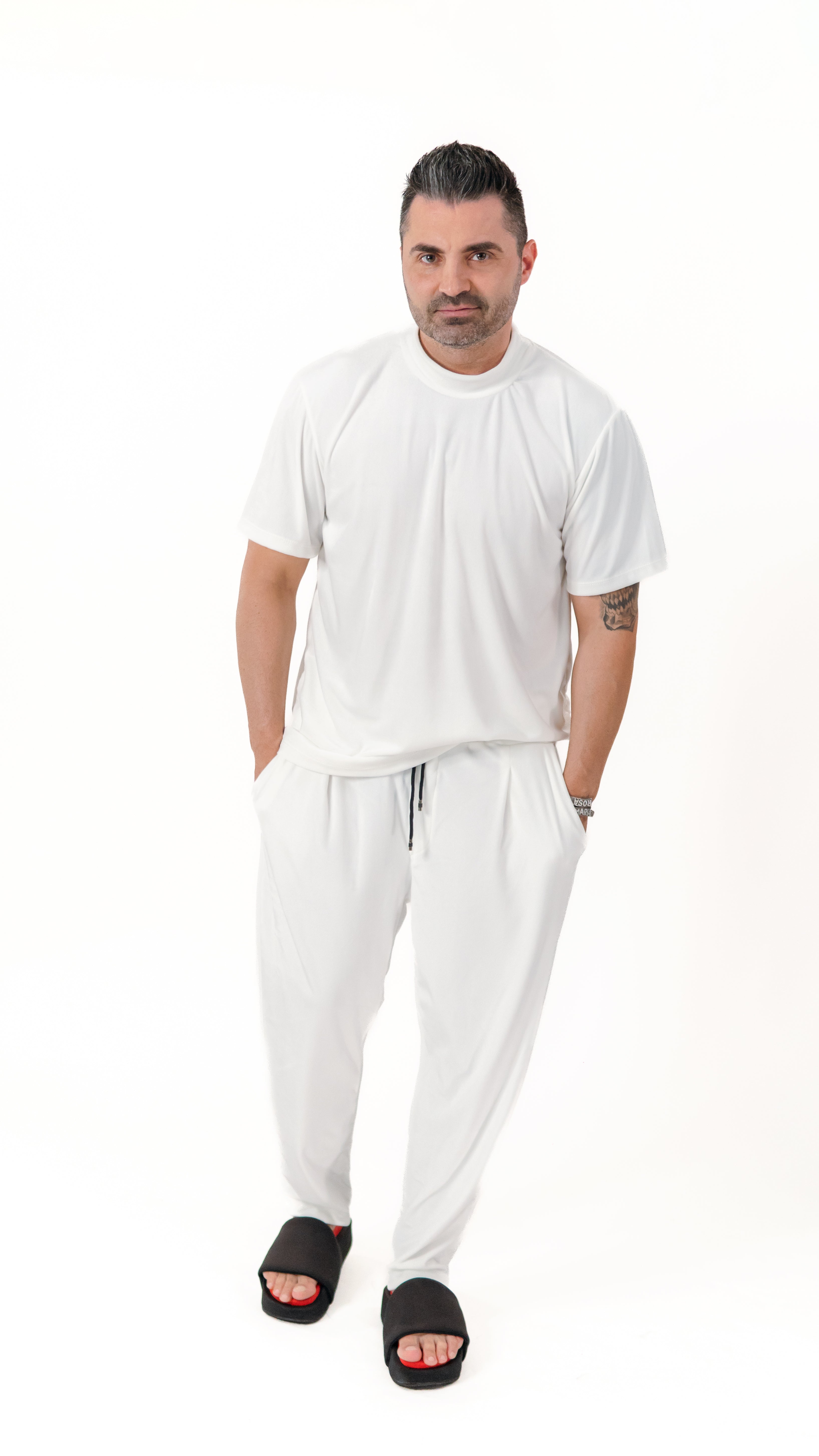 Tricou bărbați catifea alb